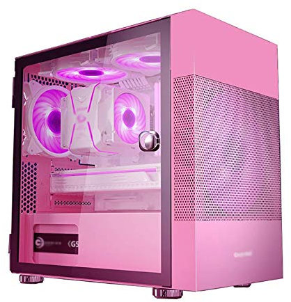 ZXFF Cas De Jeu Informatique.Mid-Tour M-ATX/ITX PC Game Case Informatique.Panneau Latéral en Verre Trempé, USB 3.0.pour Ordinateurs PC De Bureau (Couleur: Rose)