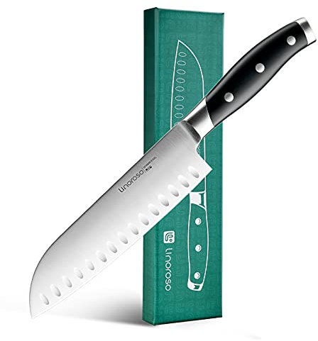 linoroso Cuchillo Santoku de 8 Cuchillo de Chef Asiático, Cuchillo Alemán de Acero Inoxidable con Alto Contenido de Carbono con Mango Ergonómico de Espiga Completa para Cocina y Restaurante