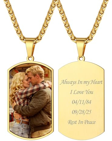 Custom4U Bijoux Plaque Militaire Collier Personnalisé Photo avec Prénom pour Femme Fille Plaqué Or