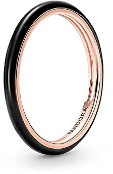 PANDORA ME 14K Rose Gold-Plated With Black EnaMEl Ring, Size 50, No Box