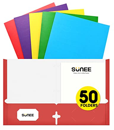 SUNEE Folders with Pockets 3 Hole Punched(50 Pack, Assorted Colors), 2 Pocket Folders Fit Letter Size Paper, Paper File Folder for School Office Home Bussiness
