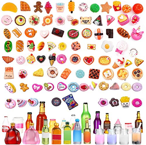 116 PCS Play Food Sets for Children Kitchen, Mini Pretend Food Kids Kitchen Accessories Tableware Set House Teenager Kids Bread Chocolate Bottle, Bithday Gifts Party Supplies