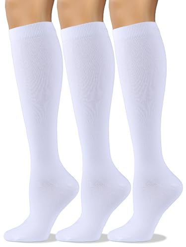 COTTON DAY Women's Soft Combed Cotton Knee High Long Calf Dress Socks Seamless Toe Shoe Size 9-11 White