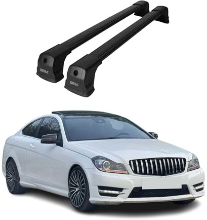 OMAC Barres de Toit compatibles avec Mercedes Classe C C204 Coupe 2012-2015 – 2 Barres – Antivol Inclus – Aluminium Noir