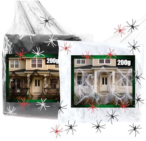 com-four® 400 g Ragnatela Decorativa con 24 Ragni - Ragnatela inquietante - ragnatele Come Decorazione per Feste di Halloween, Carnevale e Horror