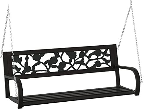 vidaXL Banco Balancín de Jardín Columpio Terraza Patio Balcón Hamaca Asiento Silla Mecedora Porche Decoración 125 cm Acero y Plástico Negro