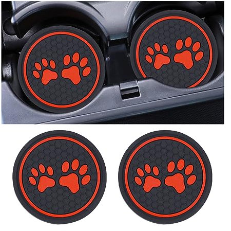 JNNJ 2 Stück Auto Untersetzer Getränkehalter, Auto Fußabdruck Untersetzer, rutschfeste Silikon Auto Cup Insert Untersetzer, Dosenhalter Auto-Innenzubehör(Rot)