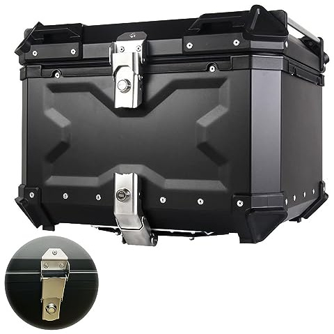 Bauletto Moto Impermeabile Con Cuscino Schienale, Baule Posteriore Da Moto Alluminio 45L 55L 65L 80L 100L Universale Valigia Moto Topcase Box Con Chiusura Di Sicurezza Per Bagagli Casco ( Color : Blac