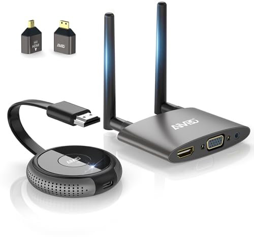 AIMIBO Wireless HDMI Transmitter and Receiver 4K, Plug & Play,165FT/50M, Dual Screens Wireless HDMI & VGA Live Casting Video/Audio for Laptop/TV Box/Camera/Blu-ray/Phone to Monitor/Projector/HDTV