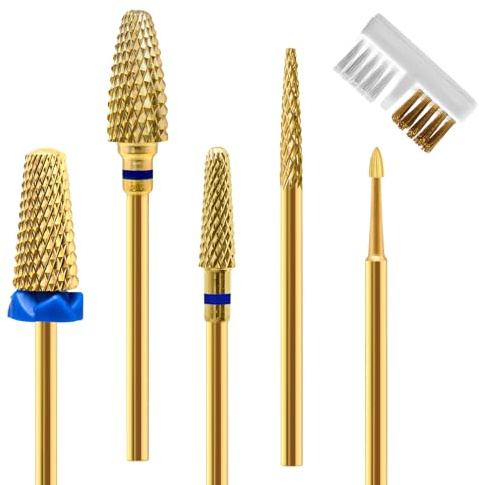 CGBE Punte Fresa Unghie, 5 Pezzi Punta Fresa Unghie Rimozione Gel Acrilico Cuticola, Punta Fresa Oro in Carburo di Tungsteno per La Preparazione delle Unghie, Set-A