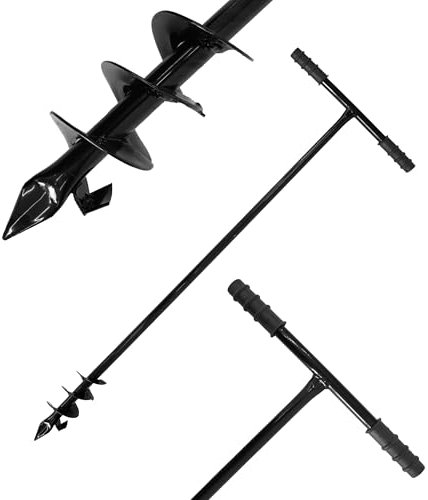 VASKO Trapano a mano, 8 x 43 x 115 cm, da giardino, per fori di terra, pali di piantagione, piante, impugnatura ergonomica, in acciaio inox