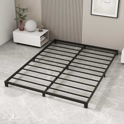 VERFARM - Base de cama baja de 12 cm tamaño King, base de metal 150x200 cm, base de plataforma metálica resistente de 5 pies tamaño King con soporte de listones de acero, no necesita somier, fácil de