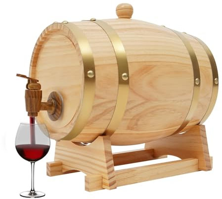 Botte di vino da 3 l, in legno originale per vino e whisky, con supporto e rubinetto ellisse, per appartamenti, bar, hotel