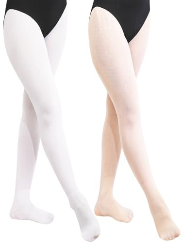 BALAYSIER Collant Danse Classique pour Fille et Femme 90D Collants de Ballet Doux et Très Elastique 1-2 Paires(Rose+Blanc,S)