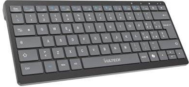 VulTech KEY-601WBT Tastiera Wireless/Bluetooth Ricaricabile 80h Tasti a Forbice Silenziosi Layout Italiano QWERTY Ultraslim, 12 Multimediali Protezione Liquidi PC/Mac/Linux Smartphone/Tablet/Console