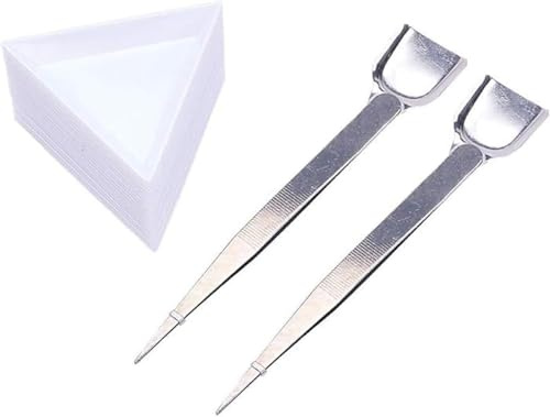 20 Pcs Plastic Triangle Bead Sorting Trays Diamond Rhinestone Plates and 2 Pcs Stainless Steel Handy Tweezer with Scoop Beading Mats, Trays and Boards, Beading and Jewelry Making