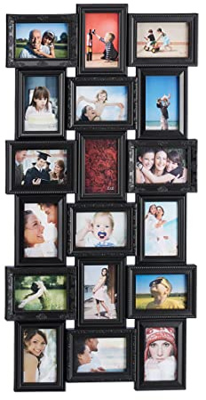 Relaxdays pêle-mêle, 18 Photos, Galerie, Cadre Mural, 10x15, Portrait Paysage, HxL104x54 cm, Noir, Plastique, Carton, 104 x 54 x 2,5