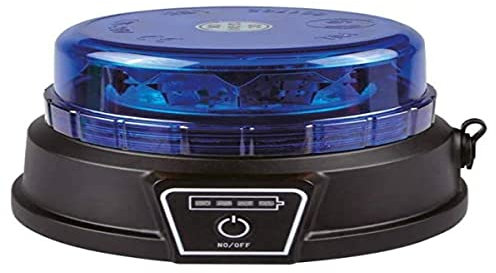 Ryme Automotive Rotativo LED 18W Azul con Batería recargable litio Homologado Carretera R65, Rotativo Azul Vehículos prioritarios, Policía, Ambulancias, Recargable autónomo Li-ion