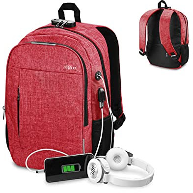 SUBBLIM Mochila Para Portátil Urban Lock 16″ Rojo Puerto USB Salida Auriculares y Lock system