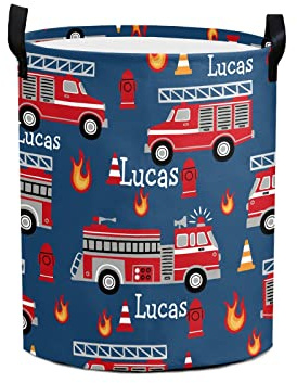 Personalized Laundry Basket,Fire Truck Custom Storage Bins Laundry Hamper with Name Collapsible Toys Organizer Gift