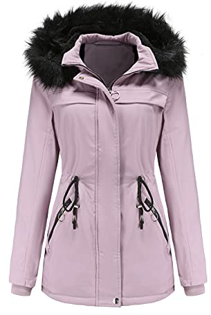 IQYU Cappotto invernale da donna in lana, parka da donna, lungo, autunno, in pile, lungo, da donna, con cappuccio, da montagna, da donna, J lilla, M