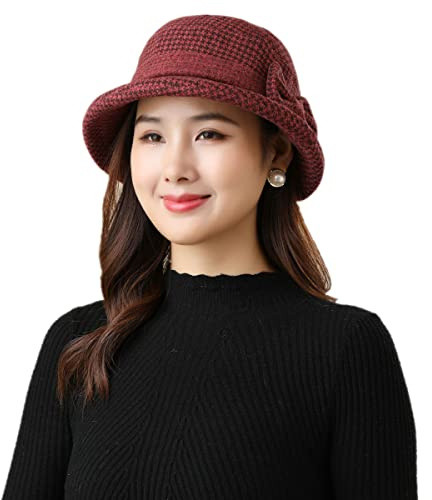 D'hiver Chapeau Cloche pour Femme Vintage en Feutre de Laine Chapeau Fedora à Large Bord Chapeau Melon D'église avec Joli Nœud Papillon Vintage Élégant L'automne Hiver Chapeau pour Filles et Femmes