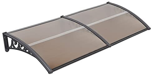 Auvent Transparent de Porte d'entree 100 * 300 cm Marron Marquise de fenêtres en Polycarbonate, Marquise Solaire abri banne entrée Protection avec Support Noir