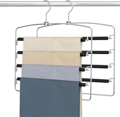 3 Stück Draht Kleiderbügel 4-lagig Mehrfach Hosenbügel Schrank Organizer Kleiderschrank Garderobe Hosenspanner Platzsparend rutschfest Antirutsch Stabil für HosenPlatzsparend (3PC)