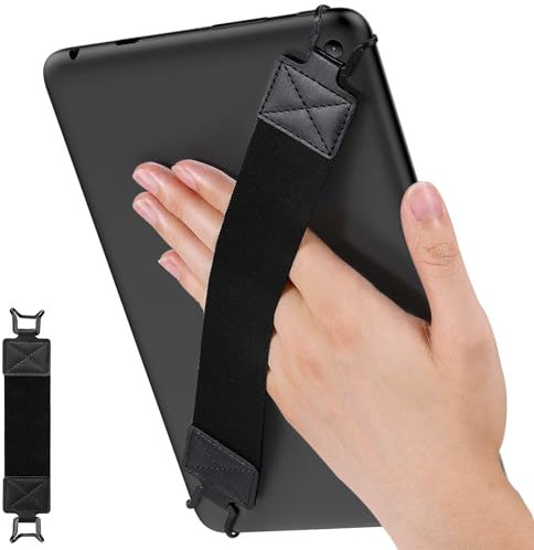 MoKo Handschlaufe für 9 - 11 iPad/iPad Pro oder Air/Kindle Fire HD/Samsung/Lenovo Tablet - Elastisches Halteband mit Tragbarer Tablet Fingerhalterung - Schwarz Gurt