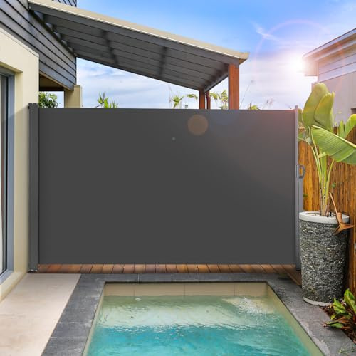 LIFERUN 118 x 71 Side Awning, Retractable Side Awning, Patio Retractable Side Screen, UV Resistant, Waterproof, Patio Privacy Screen for Garden, Balcony, Courtyard(Dark Grey)