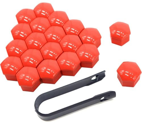 20 Pezzi Copridado Ruota, 17mm Tappi Copridado Ruota, Copri Dado per Bullone Ruot, Tappo a Vite Ruota Universale, Copridadi Esagonali per Pneumatici, Con Strumento di Rimozione (Rosso)