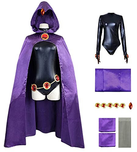 ZHAOSJ Costume de Cosplay Raven pour Femmes, Combinaison Cape Violette, Tenue d'halloween, Ensemble Complet, Cape à Capuche, Swearshirt