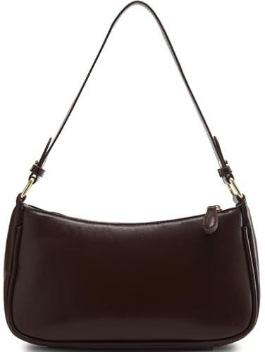 Crescent Shoulder Bag for Women Trendy Tote Handbag Purse Vegan Leather Clutch Handbag with 2 Removable Straps (Dark brown)