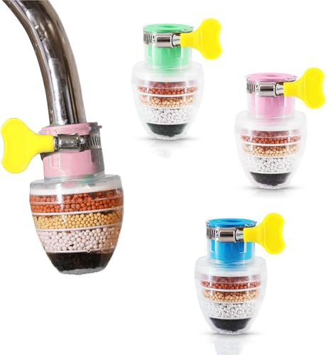 Aktivkohle Wasserfilter Wasserhahn, 3 Stück Hochwertiges Wasserhahn Filter für Trinkwasser, Filter Wasser Aufsatz für Küche Water Kalkfilter Tap (6-Schicht Filtration)