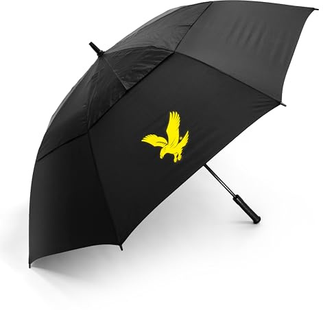 Lyle and Scott Parapluie de golf de 157,5 cm – Design à double auvent, parapluie coupe-vent avec tige légère en fibre de verre, parapluie de golf à double auvent – Housse de protection – Accessoires