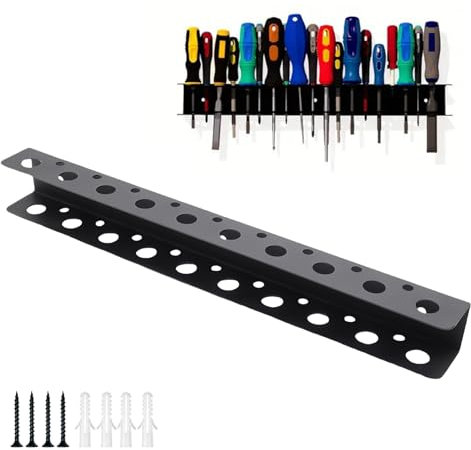 HERKINDNESS Tournevis Étagère Murale, 40 cm Support Mural Tournevi, 19 Trous Étagère Murale Porte-Outils, avec Vis et Tubes D'expansion, pour Ranger Tournevis, Clés, Pinces