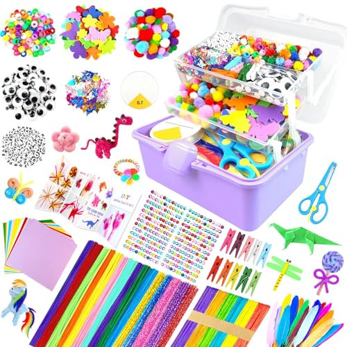 ZEIZHUBN 3000 Stück Bastelset Kinder DIY Bastelkoffer Kinder Basteln Alle in Bastelbox Bastelmaterial Pfeifenreiniger Scrapbooking Spielzeug Bastelbedarf für Mädchen Jungen 4 5 6 7 8 Jahre Geschenke
