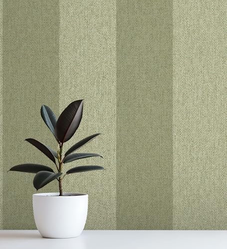 GAULAN 500683557 - Papel pintado de rayas fondo de espiga efecto textil en tonos verdes para pared salón dormitorio pasillo comedor - Muestra DIN A4
