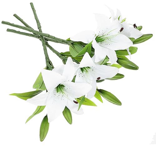 Vaguelly 4Pezzi Bouquet Giglio Artificiale Decorazione per Matrimonio Feste e Casa Fiore Tocco per Interni Ed Esterni