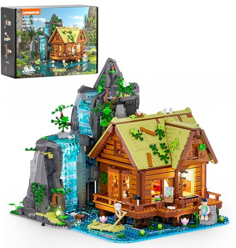 Lumibricks Cabane à la Cascade avec Lumières – 2539 Pièces Maison en Bois Rétro avec Cascade Animée et Décor Naturel, et Set de Collection pour Adultes