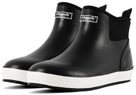 Jollywalk Men's rubber rain boots,Handmade,Waterproof Ankle Rain Boots, Rubber Deck Shoes, Work Boots for Sailing, Fishing, Farming(Black, 7, Adult, Men, 7, Numeric, UK Footwear Size System, Medium)