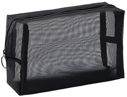 JYYUINX Neceser pequeño negro con cremallera, 19 x 14 cm, mini neceser para hombre y mujer, pequeño neceser de maquillaje para artículos de higiene, neceser de maquillaje, estuche de almacenamiento