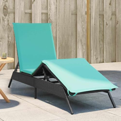 mtlskopl Outdoor Chaise Lounge Black Poly Rattan 31 x 9 x 13 in Adjustable Recliner with Removable Cushion Ergonomic Patio Pool Sun Lounger for Garden Balcony Deck