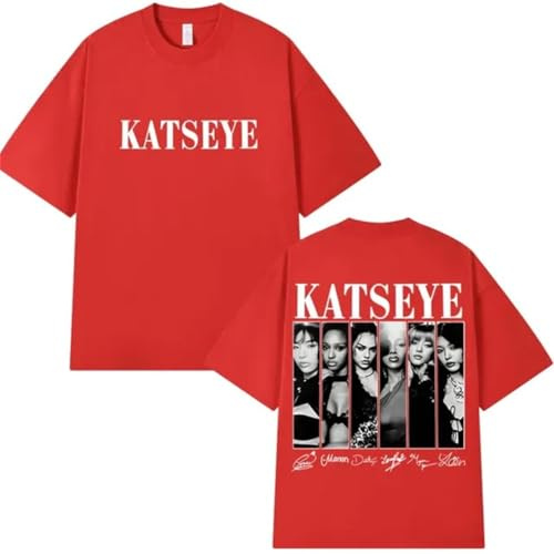 BaeKnyin Maglia Donna Kat-SEYE, Signature Style Tee a Manica Corta, Top Casual per Fan e Streetwear in 100% Cotone L,Red-1