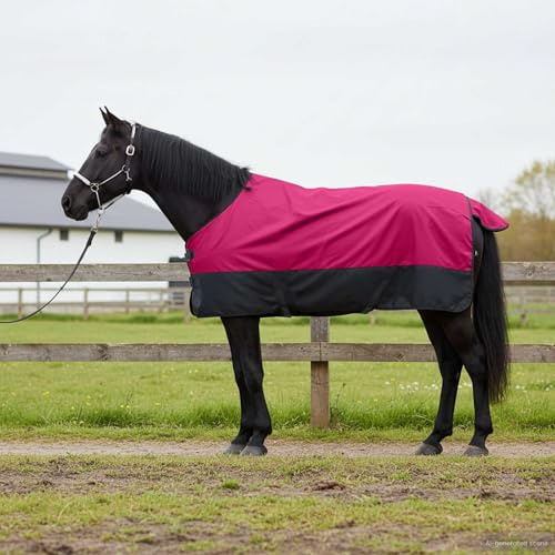 QUAHEAS Coperta per cavalli, rosa e nero, 75 cm, in poliestere, impermeabile, traspirante, antivento, per stalla, pascolo, outdoor, transizione, inverno, estate