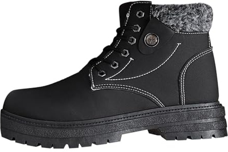 Bottines d'hiver chaudes à lacets pour homme avec col en fausse fourrure - Baskets tendance pour tous les jours, Noir , 41 1/3 EU