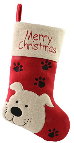 WEWILL 18’’ Dog Felt Christmas Stockings Paws Embroidered for Pets Puppy Red Xmas Stocking Gift Bag Cuff Lovely Home Holiday Decoration