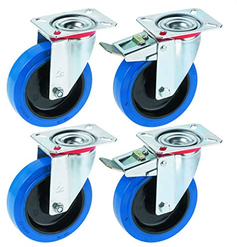 Dörner + Helmer 450677 - Juego de ruedas para muebles de palé (2 ruedas giratorias con tope total, 125 x 36 mm, capacidad de carga 200 kg/rollo), varios colores