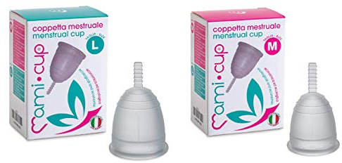 Silicone Medicale 100% Made in Italy, Coppetta Mestruale Morbida, Anallergica, Priva di Lattice e Ftalati (2 Coppette Trasparenti, Taglie M+L)