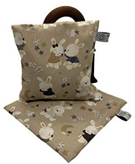 Traubenkernkissen 15x15 cm mit tauschbarem Kissenbezug (braun, Häschen)